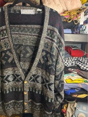 Michael Gerald Vintage Acrylic Button-Up Cardigan Sweater Large